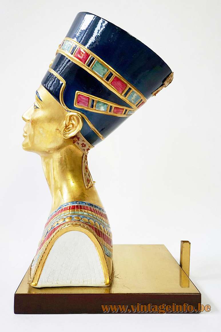 Edoardo Tasca Nefertiti table lamp porcelain colourful pharaoh bust Egypt 1970s 1980s Hollywood Regency pagoda lampshade