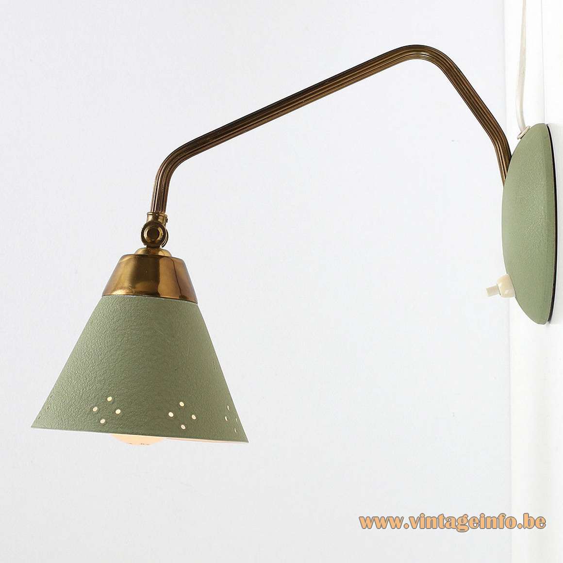 EWÅ perforated lampshade bedside lamp or wall lamp EWÅ Belysning Sweden 1950s 1960s MCM brass aluminium
