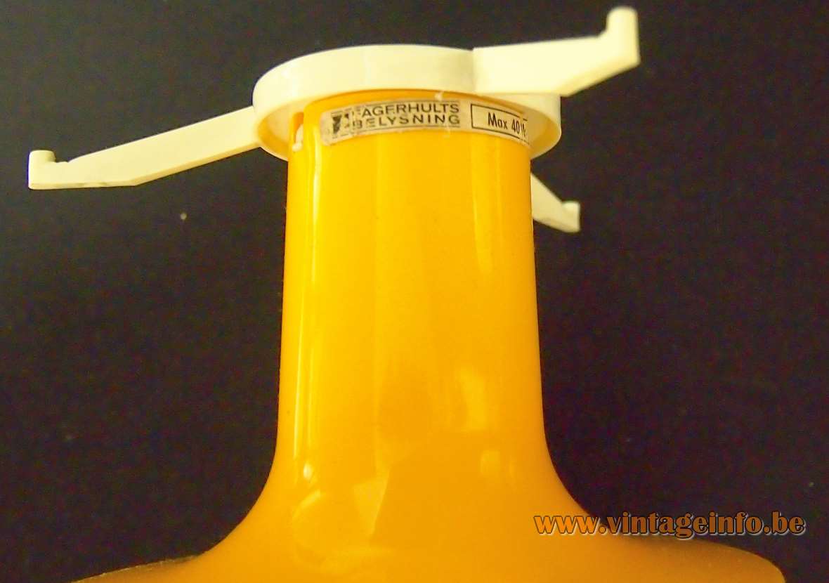 Fagerhults bedside table lamp yellow plastic base white acrylic mushroom lampshade Sweden 1960s 1970s vintage label