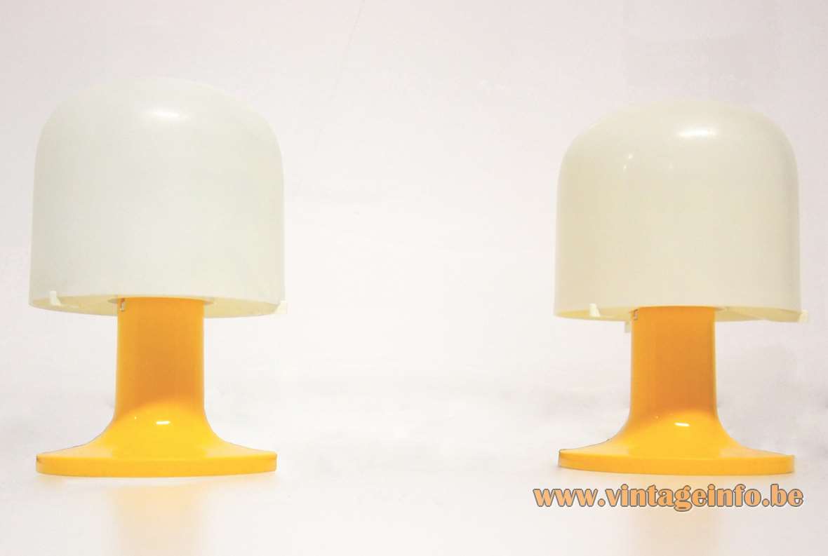 Fagerhults bedside table lamp yellow plastic base white acrylic mushroom lampshade Sweden 1960s 1970s vintage MCM 