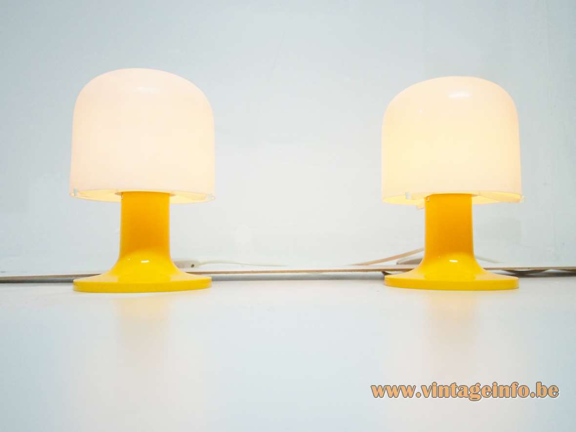 Fagerhults bedside table lamp yellow plastic base white acrylic mushroom lampshade Sweden 1960s 1970s vintage MCM 