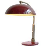 Hala desk lamp 144 design: Herman Busquet maroon round base & lampshade curved chrome rod 1960s 1970s