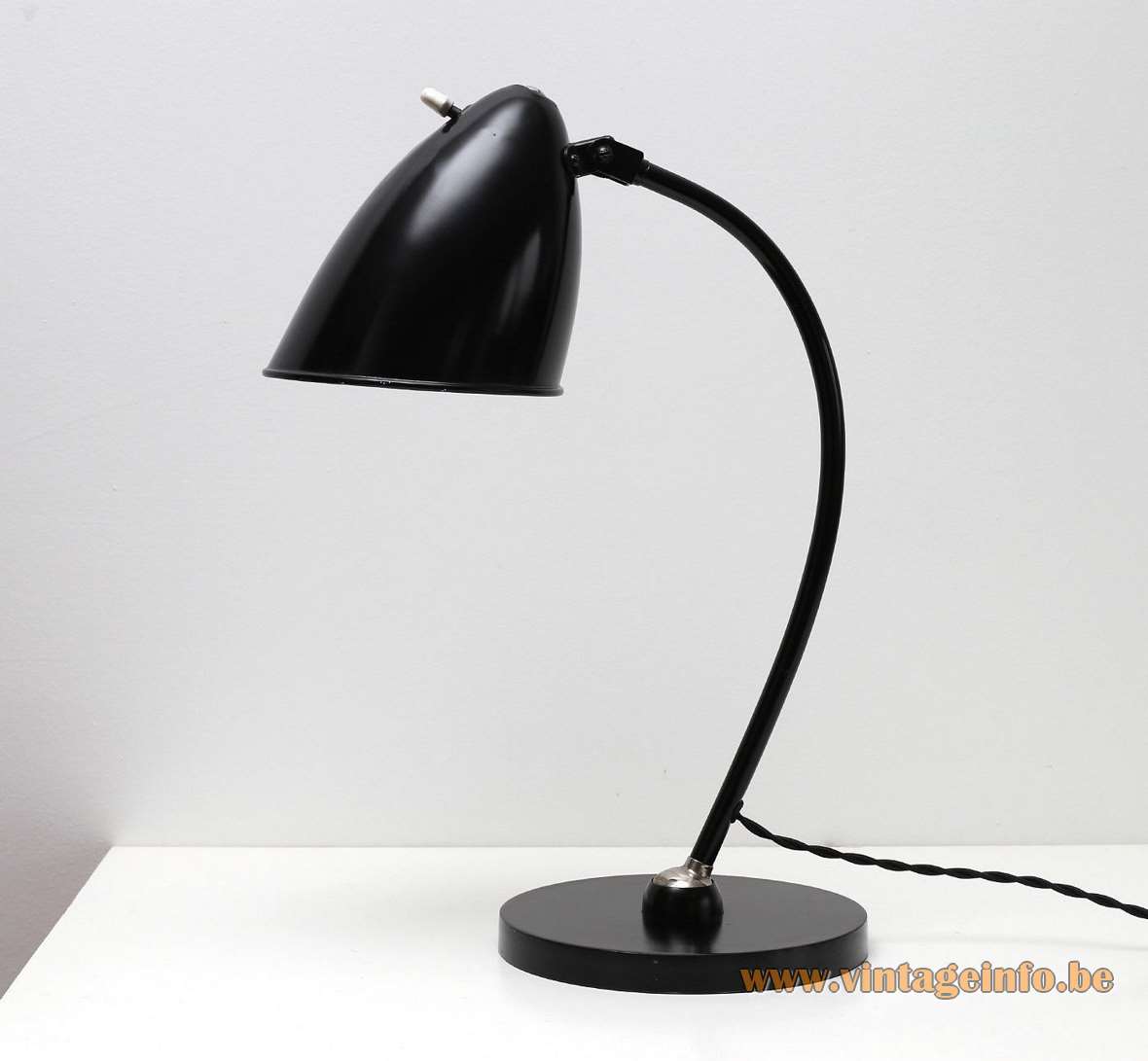 Hala Hannover desk lamp 1464 black round base curved rod bell shape lampshade 1930s 1940s Bauhaus