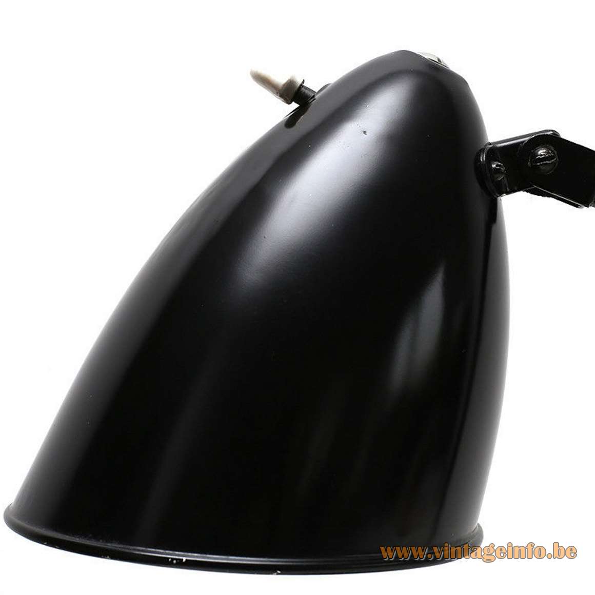 Hala Hannover desk lamp model 1464 black base, curved rod, bell shape lampshade 1930s, 1940s, art deco, Bauhaus