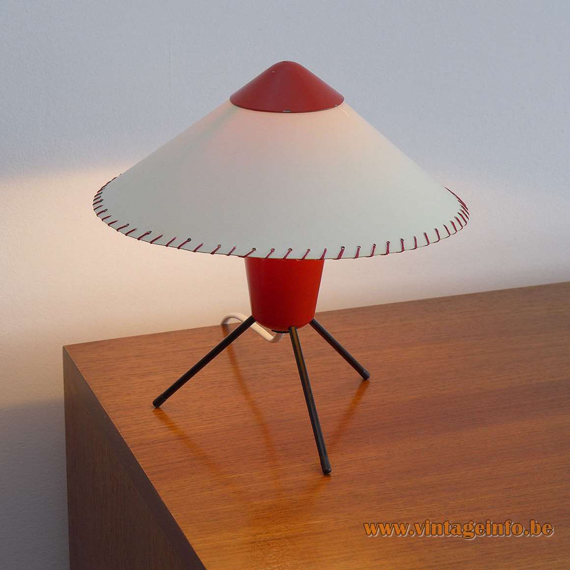 Helena Frantova tripod table lamp conical red tube cone lampshade Zukov Czech Republic Josef Hurka 1950s 