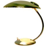 Helo Leuchten desk lamp brass base curved rod round mushroom lampshade cream vanilla paint 1950s 1960s