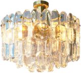 Kalmar Palazzo flush mount gold plated brass clear crystal ice glass blocks 1960s 1970s Austria Hollywood Regency