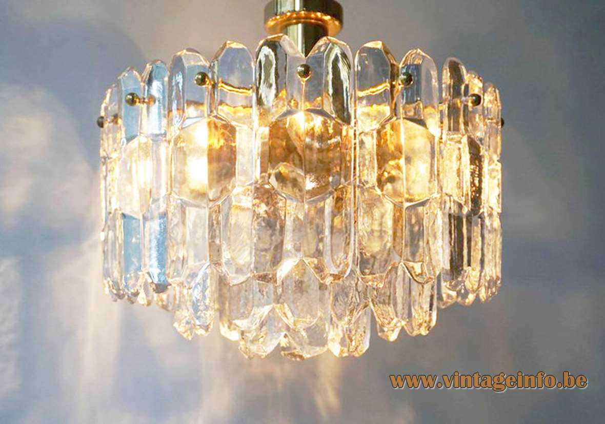 Kalmar Palazzo flush mount gold plated brass clear crystal ice glass blocks 1960s 1970s Austria Hollywood Regency