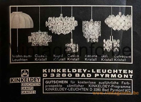 Kinkeldey Frosted Globes Pendant Lamp Royal Kristall 1970 Publicity