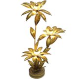 Maison Jansen flowers floor lamp round pebbles base burned brass leaves floral lampshades 1970s 1980s France