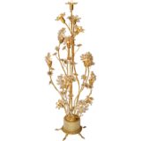 Palwa brass and glass flowers floor lamp crystal beads pearls oval circles leaves lampshades 1970s 1980s