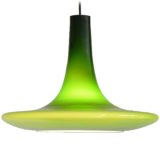 Peill+Putzler UFO pendant lamp model AH11 green glass conical disc lampshade 1970s Germany vintage MCM