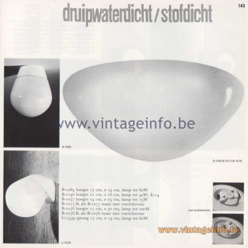 Raak Amsterdam Light Catalogue 8 - 1968 - Bathroom Wall Lamps and Flush Mounts