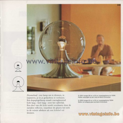 Raak Amsterdam Light Catalogue 8 - 1968 - Raak Droomeiland Table Lamp D-2001, D-2002
