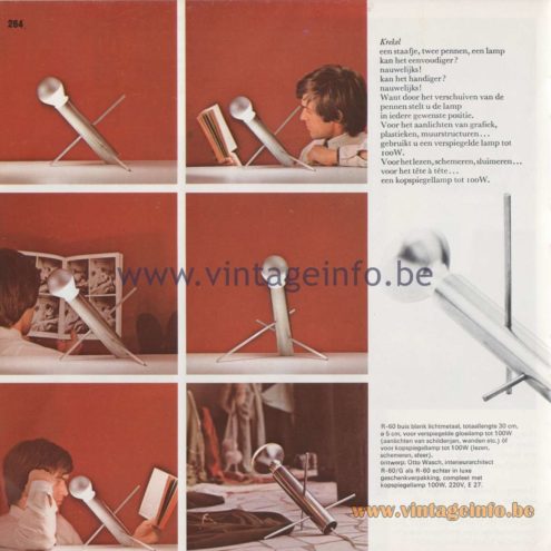 Raak Amsterdam Light Catalogue 8 - 1968 - Raak Krekel (cricket) Table Lamp R-60. Designer: Otto Wasch