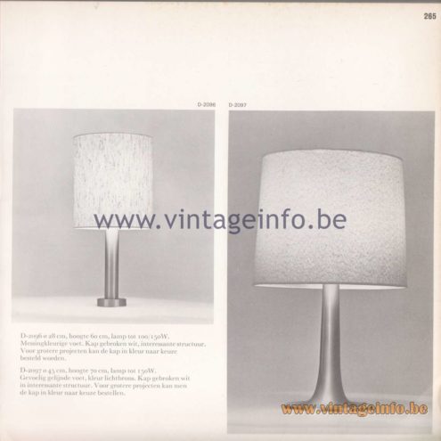 Raak Amsterdam Light Catalogue 8 - 1968 - Raak D-2096 Table Lamp, Raak D-2097 Table Lamp