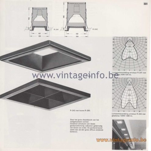 Raak Amsterdam Light Catalogue 8 – 1968 - Raak Kwadraat (Squared) Flush Mount R-241, R-242, R-283
