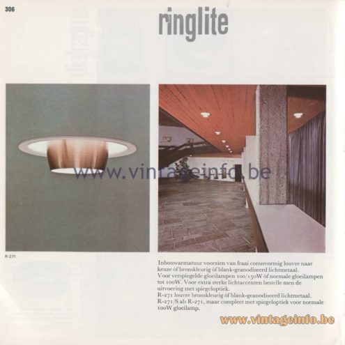 Raak Amsterdam Light Catalogue 8 - 1968 - R-271, R-271/S Ringlite Flush Mount