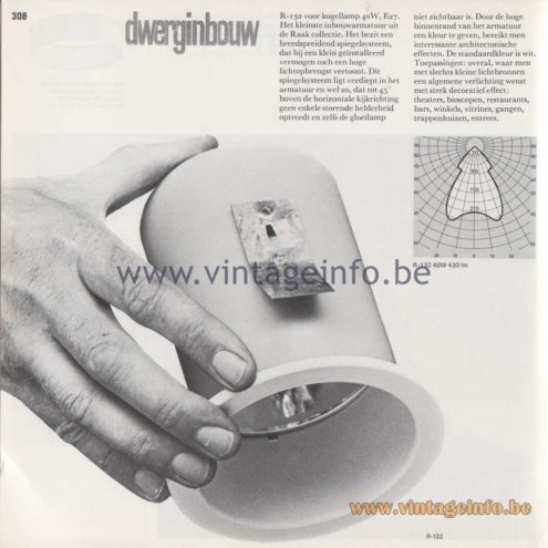 Raak Amsterdam Light Catalogue 8 - 1968 - R-271, R-132 Dwerginbouw (recessed dwarf) Flush Mount 