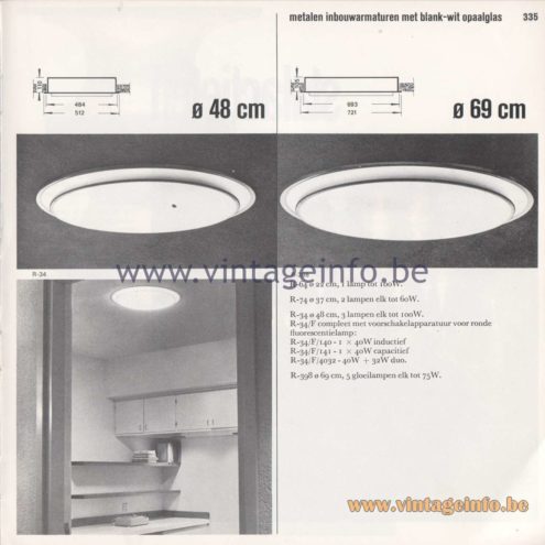 Raak Amsterdam Light Catalogue 8 - 1968 - Raak R-64, R-74, R-34/F, R-398 Flush Mount 