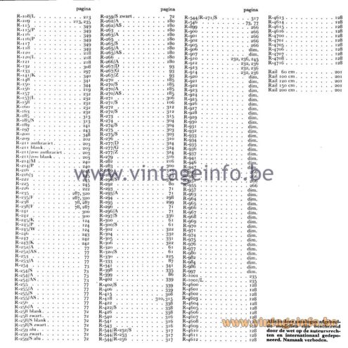 Raak Amsterdam Light Catalogue 8 - 1968 - Index model numbers
