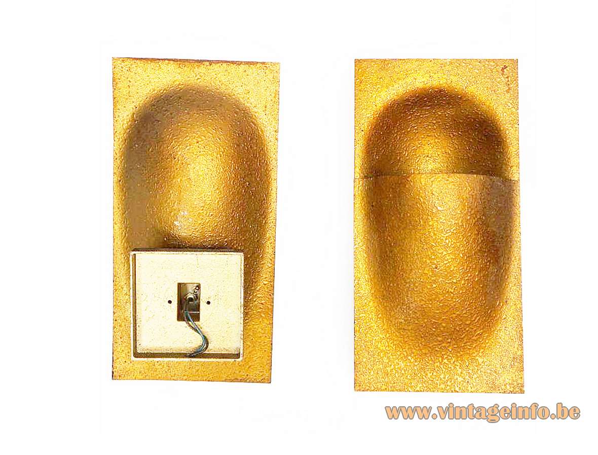 Raak Balance wall lamps design: Bertrand Balas rectangular gold coloured brass shell lampshades C-1550, C-1551 1960s