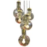Raak Maxi-Lamp pendant chandelier 6 cascading smoked glass globe lampshades brass tubes E27 sockets 1960s 1970s