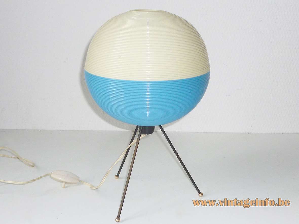 Rotaflex tripod globe table lamp blue & white plastic Rhodoïd ball design: Pierre Guariche 1950s 1960s A.R.P.