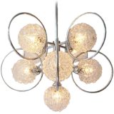 Sputnik glass globes chandelier 9 embossed balls chrome rings rod canopy 1960s 1970s Massive Belgium