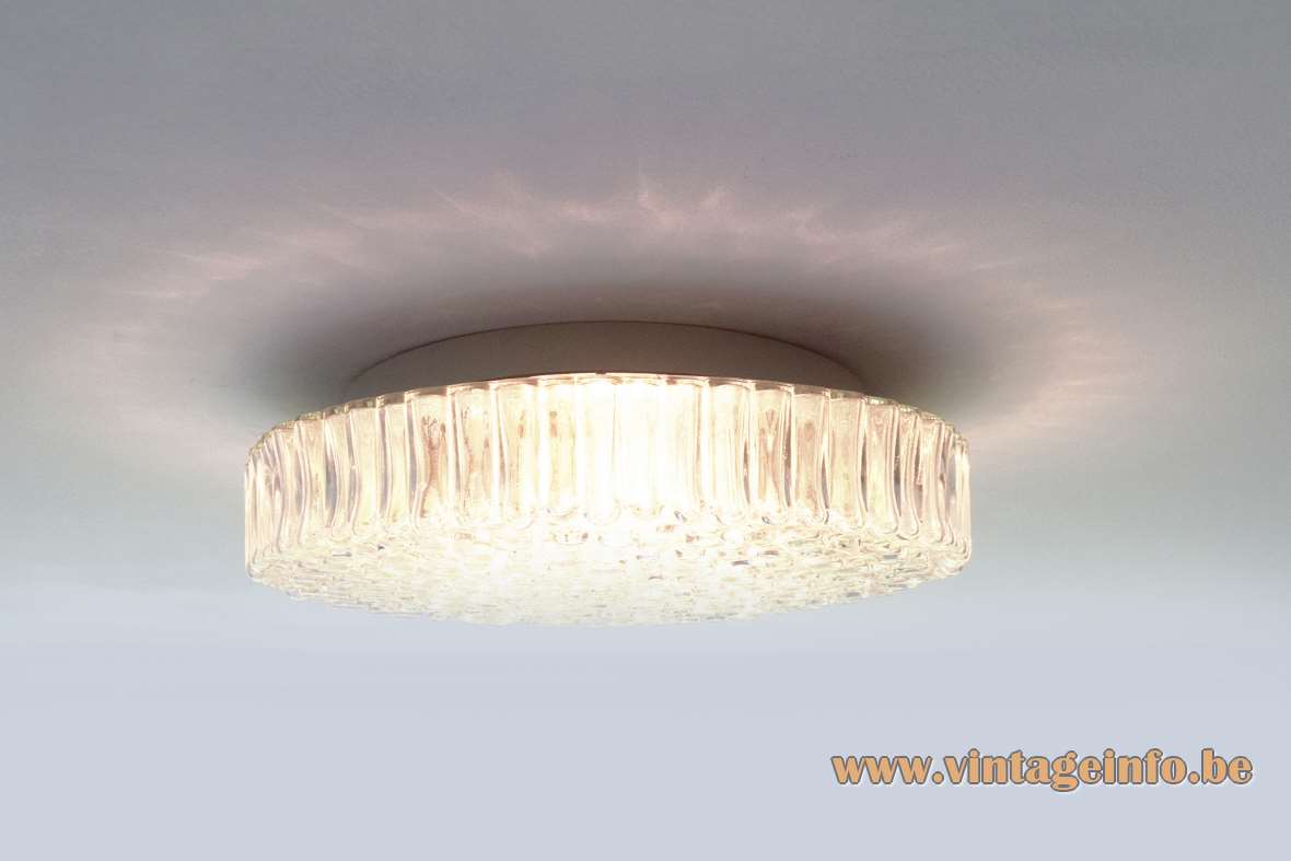 Staff bubble glass flush mount wall lamp big round embossed lampshade 1960s 1970s Germany E27 sockets