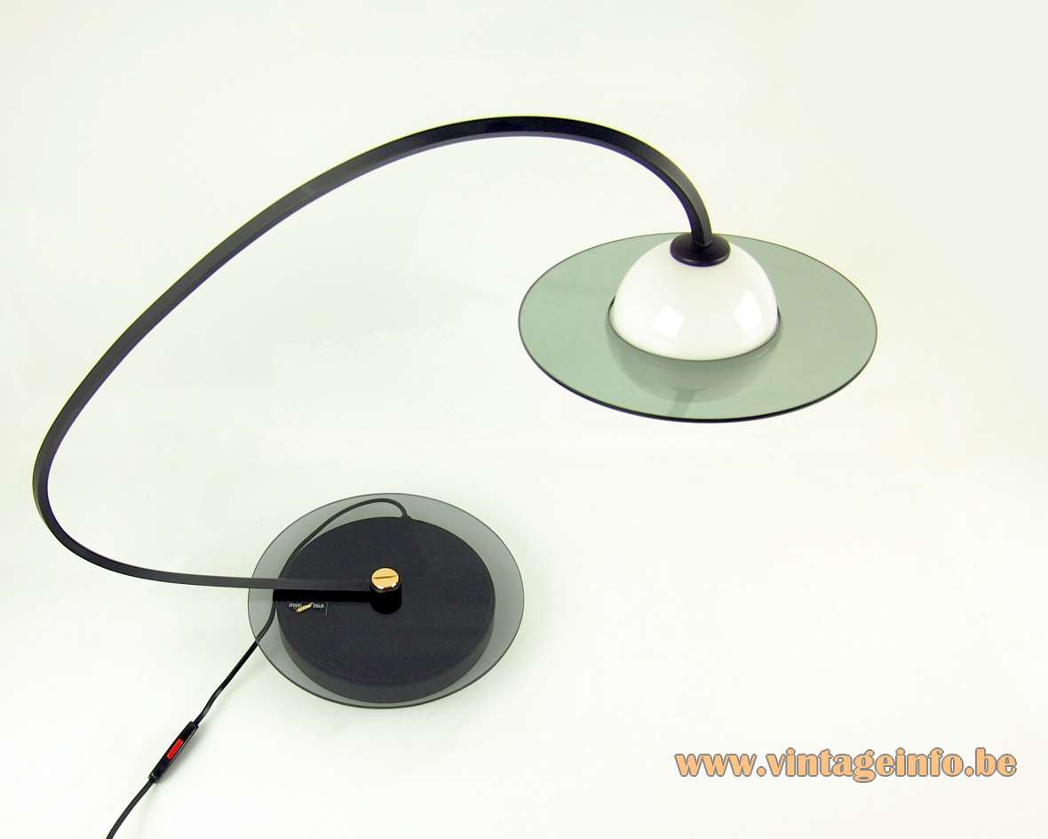 Studio Italia Design desk lamp black metal & clear green glass base & ring white Murano lampshade 1990s