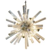 Trihedral crystal glass sputnik chandelier Trierdi glass rods chrome chain silver tipped bulbs 1970s Italy