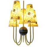 1950s ERCO conical cylinders chandelier black Bakelite globe curved brass rods 5 plastic tubes 1960s Germany