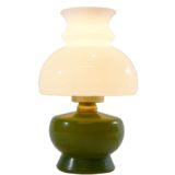 1950s olive green & white glass table lamp painted round brass 1960s Italy E14 lamp socket oil