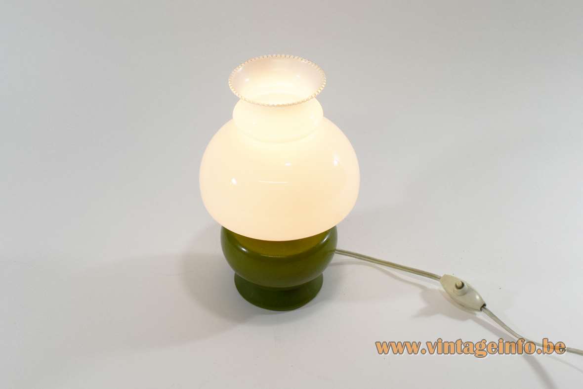 1950s olive green & white glass table lamp painted round brass 1960s Italy E14 lamp socket oil