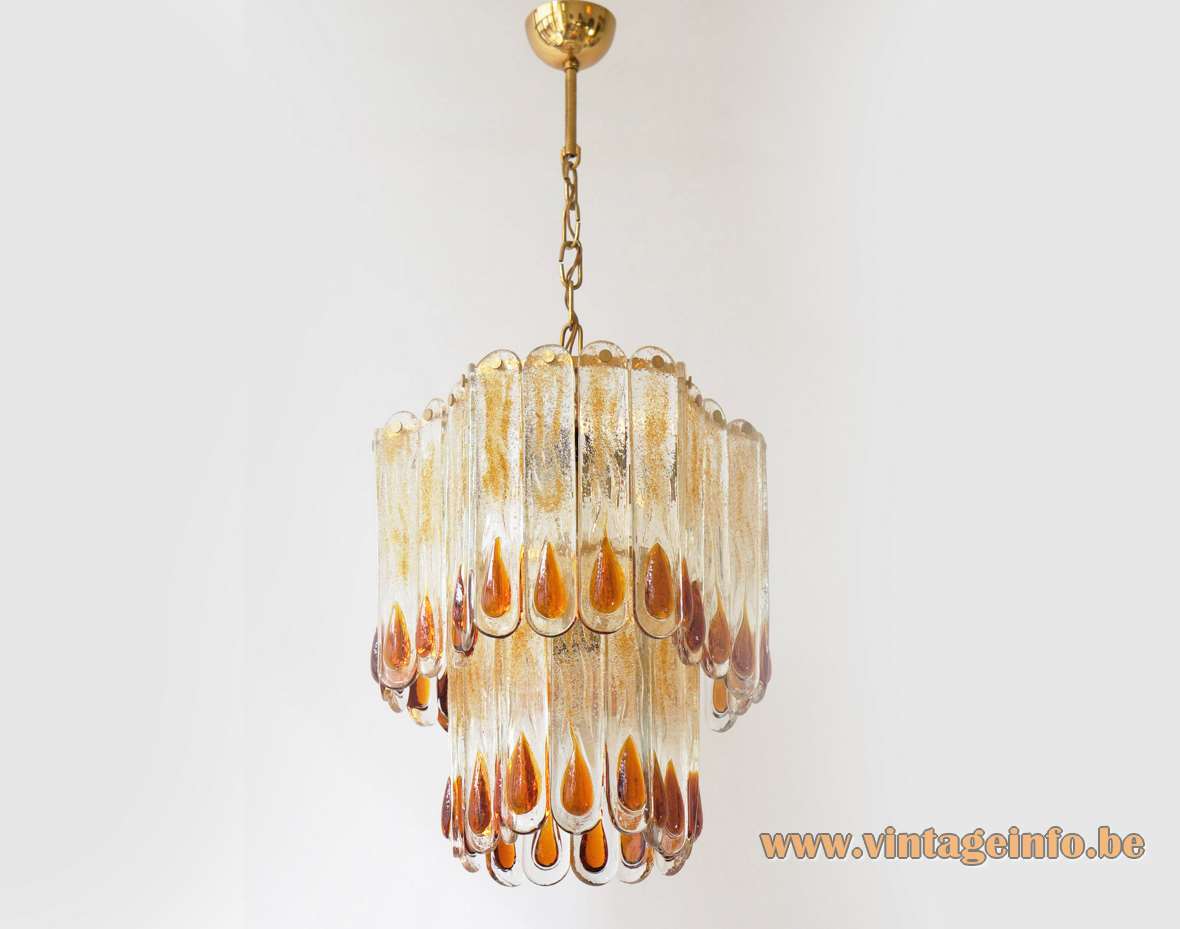 AV Mazzega amber teardrops chandelier tongues design: Carlo Nason Murano waterfall glass gold tears flakes 1970s Italy