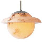 Marbled glass art deco Saturn pendant lamp veined globe chrome rod 1920s 1930s Bauhaus E27 socket