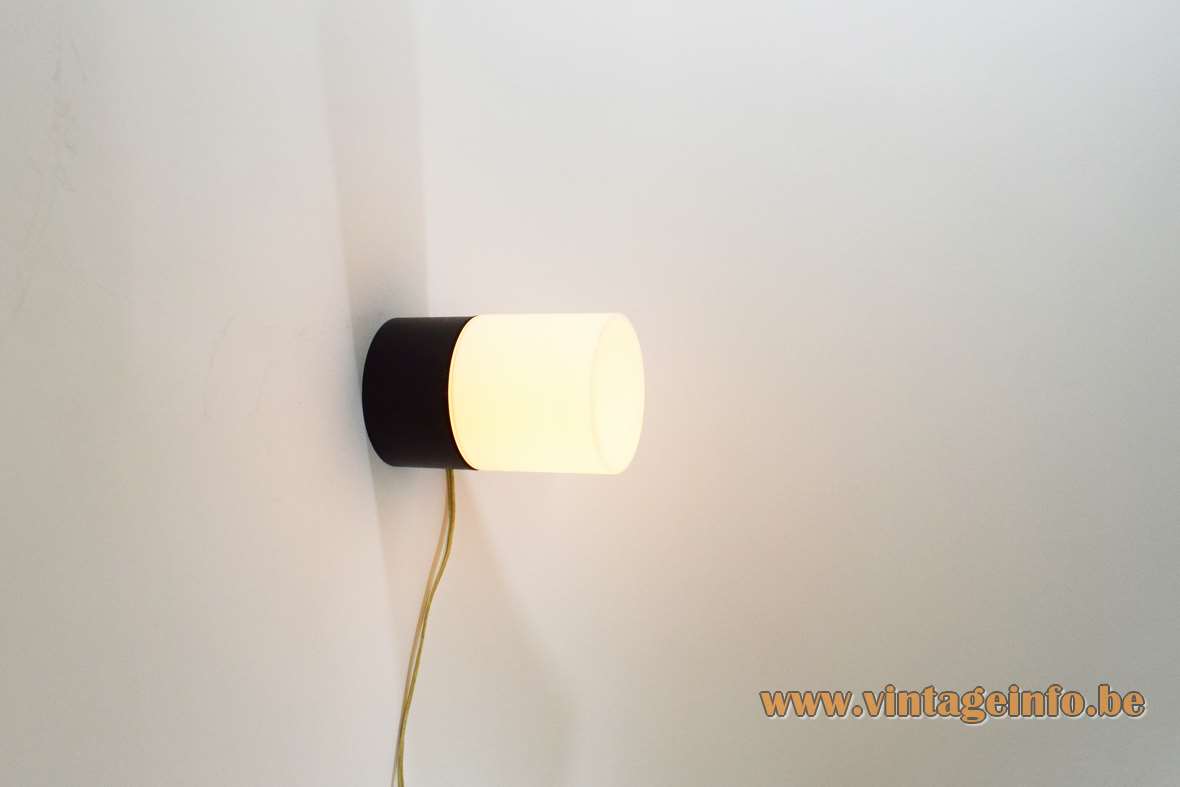 Bega outdoor flush mount or wall lamp 4865 round black base opal glass lampshade 1970s 1980s