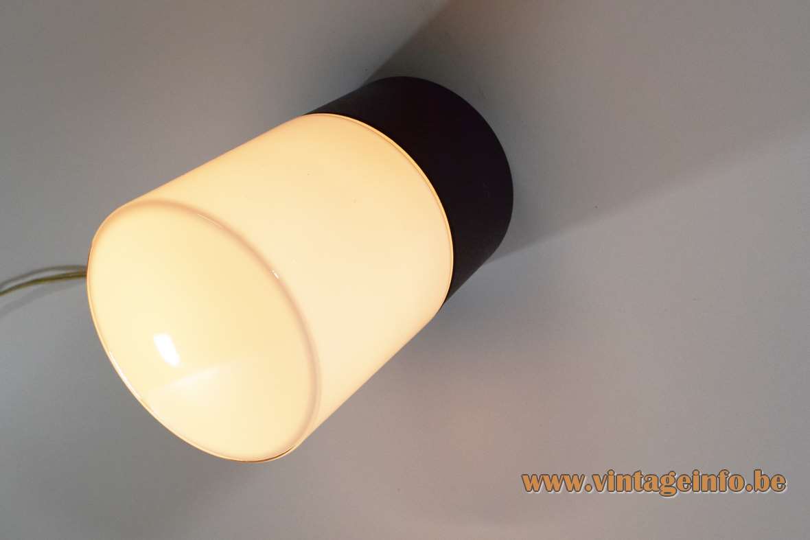 Bega outdoor flush mount or wall lamp 4865 round black base opal glass lampshade 1970s 1980s