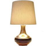 Bruno Gambone brass table lamp round black ring conical fabric lampshade Ceramiche Gambone Florence Italy 1970s 1980s