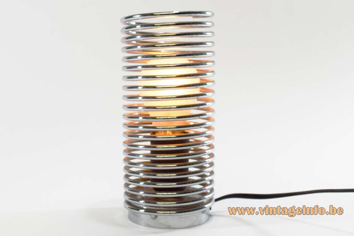 Chrome spiral spring table lamp round thick metal wire E27 socket 1980s 1990s Massive Belgium