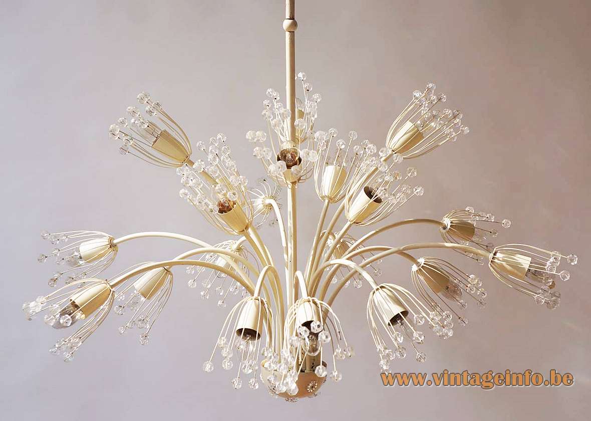 Emil Stejnar flowers chandelier white metal curved rods glass beads pearls Rupert Nikoll Austria 1950s 1960s