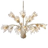 Emil Stejnar flowers chandelier white metal curved rods glass beads pearls Rupert Nikoll Austria 1950s 1960s