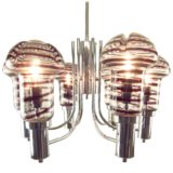 Esperia striped purple glass chandelier design: Angelo Brotto twisted turned curved chrome rods 1960s 1970s