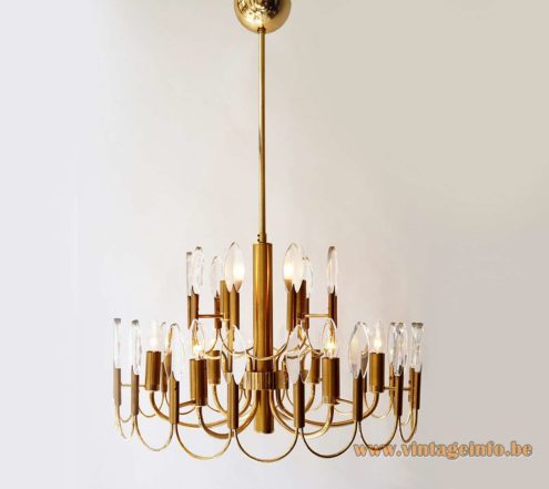 Gaetano Sciolari Brass Crystal Drops Chandelier 5