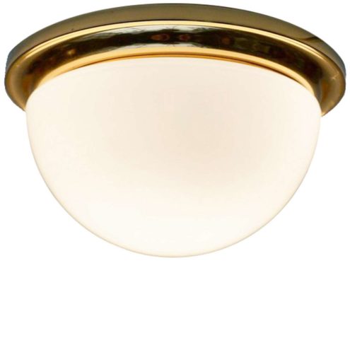 Glashütte Limburg half round opal flush mount white glass lamp brass ring 1970s 1980s Germany