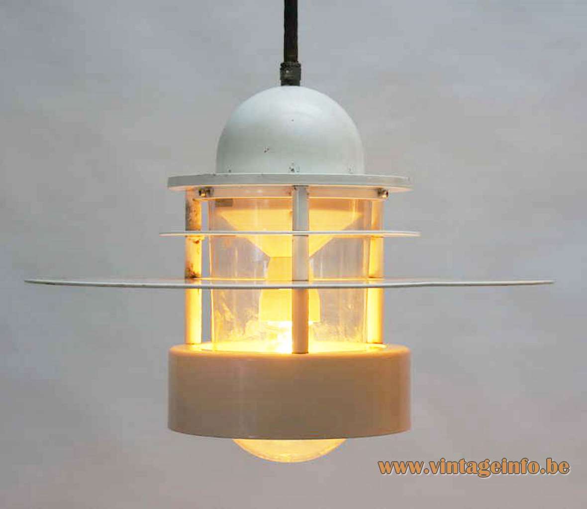 Louis Poulsen Albertslund pendant lamp design: Jens Møller-Jensen white round metal Saturn light Denmark 1960s