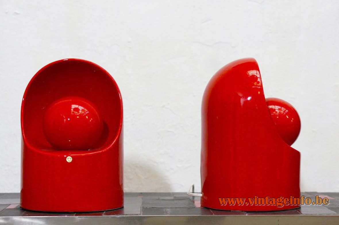 Marcello Cuneo red porcelain table lamp half round glazed ceramics Venezia Philips 1970s Gabbianelli Italy