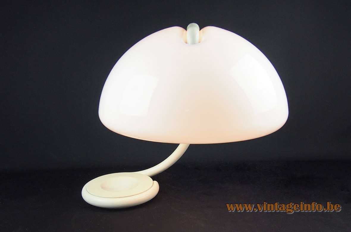 Martinelli Luce Serpente table lamp 1965 design: Elio Martinelli white acrylic lampshade curved metal rod 1960s 