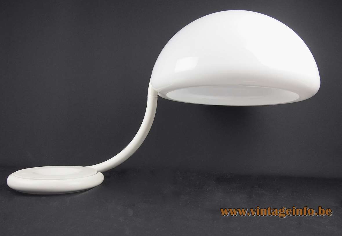 Martinelli Luce Serpente table lamp 1965 design: Elio Martinelli white acrylic lampshade curved metal rod 1960s 
